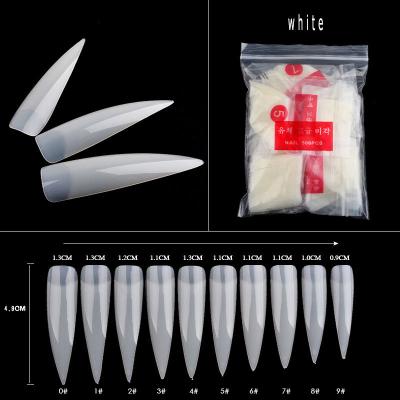 China Easy Apply New 500pcs XL C Curve Nail Tips 10 Sizes Clear / UV Gel XXL Natural Fake Nails Long C Curved Acrylic Nail Art Tips for sale