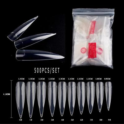 China Easy Apply False Manicure Stiletto /Natural Clear White Artificial Nail Salon Full Cover Nail Tips 500Pcs/Lot Full Cover Tips Nail Tips for sale