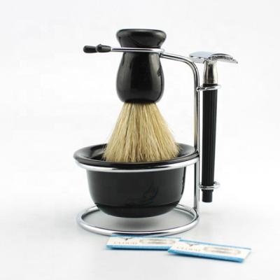 China Shaving Brush Custom Shaving Kit For Men Safety Razor Blades Shaving Set Brush With Stand for sale