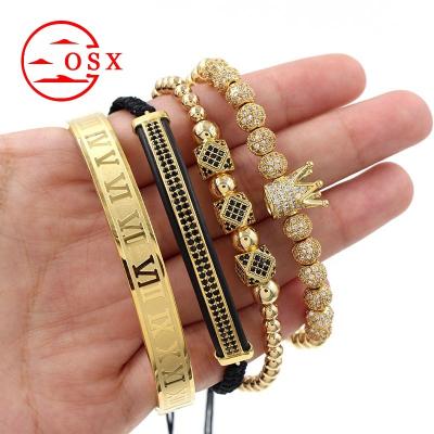 China Hot Sale Vintage Punk Style Copper Zircon Bracelet Crown Diamond Combination Four-piece Set Inlaid Bracelet for sale