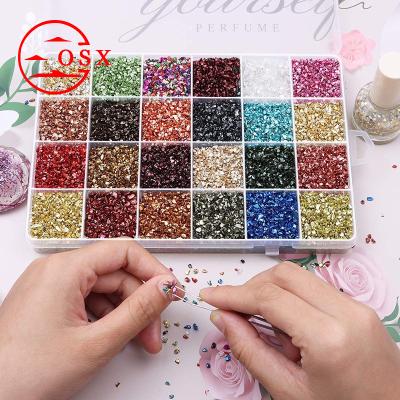 China Nail Art DIY Decoration 24 Grid Box Mixed Set Nail Decoration Diy Quicksand Filling Irregular Gold and Silver Small Gravel Rhinestone Set Spot Wholesale for sale