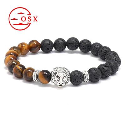 China Vintage Wholesale Simple Fashion Natural Tiger Eye Stone Bracelet Volcanic Stone Beads Men's Bracelet for sale