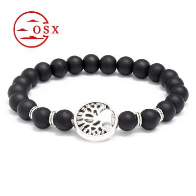 China Wholesale cool wind vintage hip-hop fashionable seed bangle cuff men's plated black frosted glass beaded bangle bracelet for sale