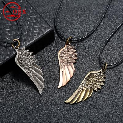 China Angel Wings Men's Popular Retro Alloy Custom Fashion Religious Support Necklace Single Wings Pendant for sale