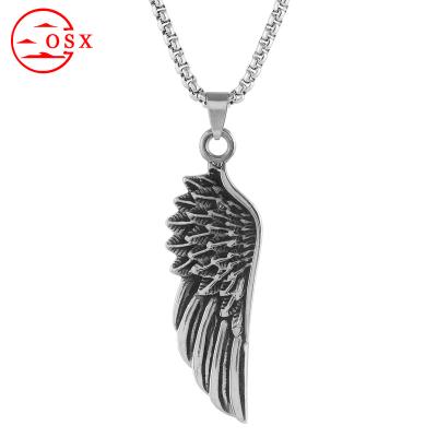 China Religious Hot Sale Mens Jewelry Necklace Stainless Steel Feather Necklace Animal Hiphop Pendant for sale