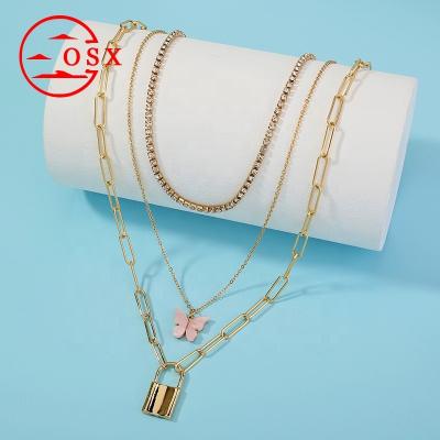 China TRENDY Wholesale Simple Lattice Chain Friendship Party Necklace Pearl Long Temperament Women Necklace Set for sale