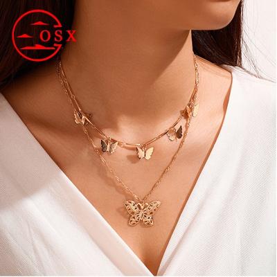 China TRENDY Ins Popular Butterfly Alloy Multilayer Hollow Butterfly Clavicle Necklace Choker Necklace Friendship Party Accessories for sale