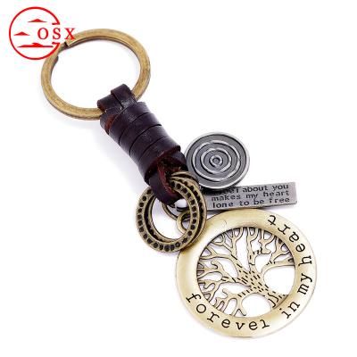 China Fashionable Key Chain Pendant Lucky Tree Cowhide Cute Male Bronze Hand-wovenevel Ring Wholesale and Female Car Key Knievel for sale