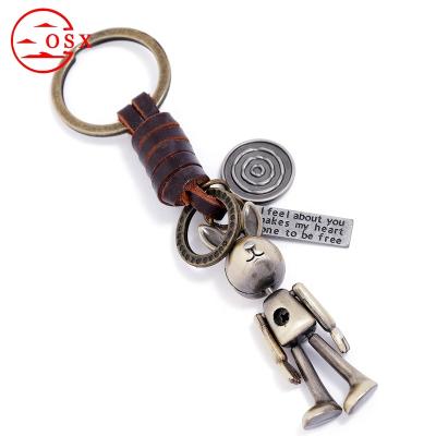 China Trendy Key Ring Fashion and Popular Boba Cartoon Robot Cowhide Metal Keychainself Defense Holiday Friendship Gift for sale