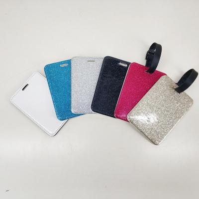 China DYE Sublimation Heat Press Blank PU Sublimation Luggage Tag Personalized Bag Tag Travel Name Tag With Glitter for sale