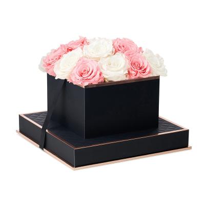 China Luxury Round Rose Flower Box With Lid Logo Printing Cardboard Wedding Handmade High Quality Black Paper Luxury Gift Wrapping for sale