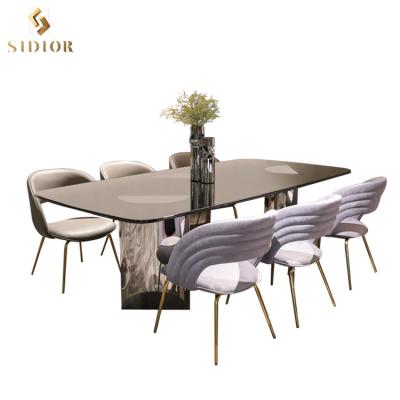 China Italian Furniture Double Layer Tempered Glass Dining Table Foshan Dining Room Table for sale