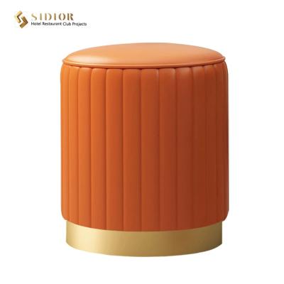 China Steel Base Removable Round Ottoman Pouf PU Leather Foot Stool 33cm Dia for sale