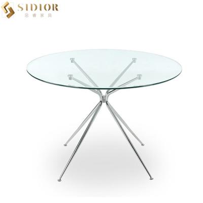 China SGS Customized Modern Round Glass Top Dining Table Set for coffee shop for sale