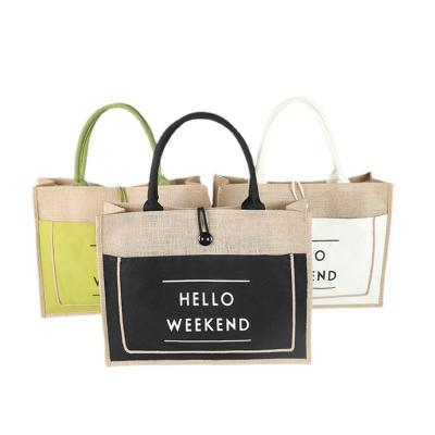 China 100% eco-friendly jute beach bags, jute tote bag wholesale, jute beach bag with pockets for sale