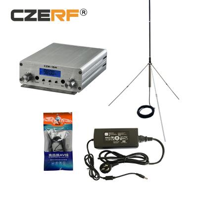 China Aluminum Alloy CZE-15A 15W FM Transmitter Long Range FM Exciter 88Mhz - 108Mhz + GP 1/4 Wave Antenna + PowerSource for sale