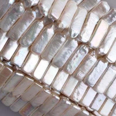 China Rectangular Shape Freshwater White Color Natural Freshwater Pearl 6-9mm Keshi Pearl Loose Strand, 16