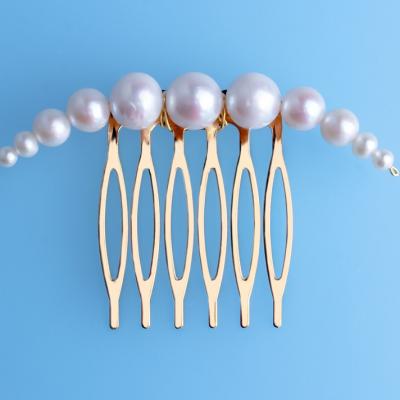 China PEARL Cheap Price Delicate Brass Very Little Damage Semi Round Shape 100% Real Freshwater Pearl Hair Cut Rhodium Plated For Girl for sale