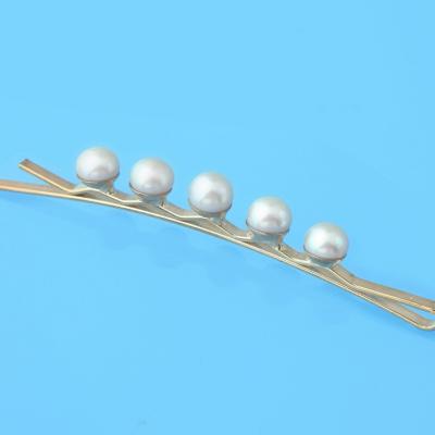 China PEARL Designer Good 925 Pure Silver Same Small Defects Button Shape Real Natural Pearl Hair Clip Gold Plated For Girl for sale