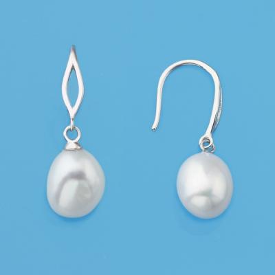 China Wholesale Good Quality CLASSIC Hot Sale Modern Pure Silver Rice Form Natural Frewshwater Pearl Earrings Rhodium Plated For Couples for sale