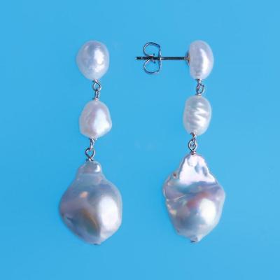 China OEM CLASSIC Good Enough 925 Silver Luster Baroque Shape 100% Natural Pearl Stud Earrings rhodium plated for wedding for sale