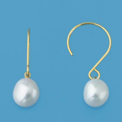 China Manufacturer Direct Sale Lovely Baroque 925 CLASSIC No Defects Form 100% Genuine Freshwater Pearl Earrings Yellow Gold Plated For BIR for sale