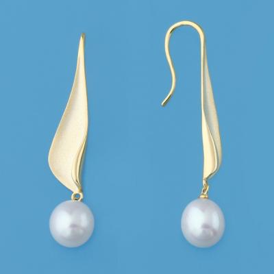 China CLASSIC Hot Sales Elegant 925 Teardrop Pure White Silver Pure White Freshwater Gold Plated 100% Real Pearl Stud Earrings For Wedding for sale