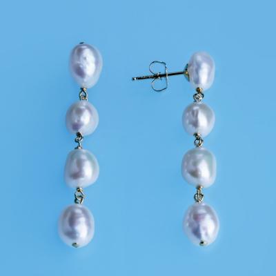 China 925 Sterling Silver Good CLASSIC High End Baroque Luster Shape Memorial Fashion Pearl Earrings Freshwater Gold Plated For Birthday for sale