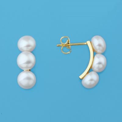 China TRENDY of a Kind Silver Spruce Cream Shinning White Button Shape 100% Real Freshwater Pearl Earrings Yellow Gold Plated For Gift for sale