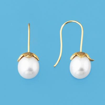 China 2020 Sterling Silver High TRENDY Delicacy 925 Fashion White Oval Oval Shape 100% Real Freshwater Pearl Earrings Yellow Gold Plated for sale