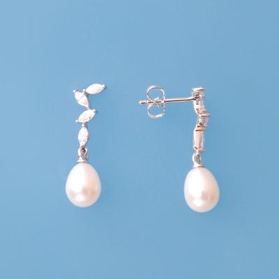 China TRENDY jewelry colorful 925 white drop no flaws form 100% genuine freshwater pearl CZ earrings rhodium silver plated for men for sale