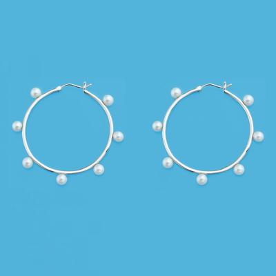 China Hot Selling Delicate Hiphop 925 Pure Silver No Flaws Round Natural Frewshwater Pearl Circle Earrings Rhodium Plated For Wife for sale