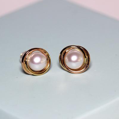 China Manufacturer Direct Sale FASHIONABLE 9K Gold 8mm Different Sizes Round Akoya Pearl Studs Clearance For Wedding for sale