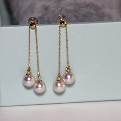 China FASHIONABLE Attractive Top Grade 18K Gold 7mm Round Pearl Beads Adjustable Chain Earrings For Girl for sale