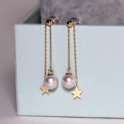 China 7mm White Star Akoya Pearl Moving Earrings Adjustable 14K Gold Adjustable Loose Cream For Birthday for sale