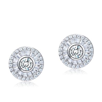 China CLASSIC Latest Design 925 Sterling Silver Round Stud Earrings with Zircon, Rhodium Plated for sale