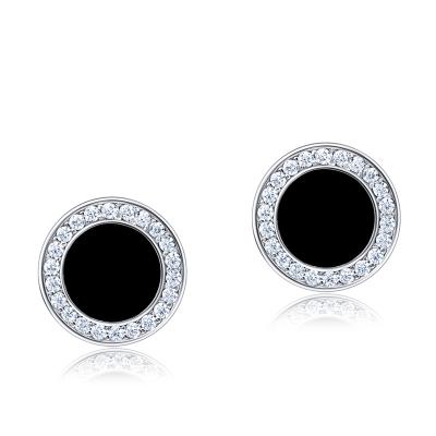 China Latest FASHIONABLE Design 925 Sterling Silver Round Stud Earrings with Zircon and Enamel, Rhodium Plated for sale