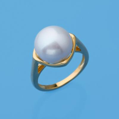 China Latest Design Fashionable Button Sterling Silver 11.5-12mm White Natural Freshwater Pearl Ring,Champagne Gold Plated for sale