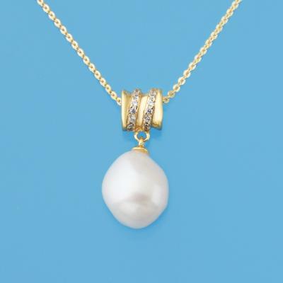 China CLASSIC good quality unique silver non damage tear drop shape freshwater pearl pendant yellow gold plated with zircon for girl for sale