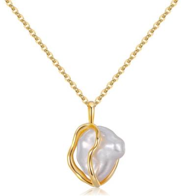 China New Good Sizes Keshi Silver Different Shape 100% Genuine Freshwater Pearl White Genuine Freshwater Pearl Snap Pendant Yellow Gold Plated For Lady for sale