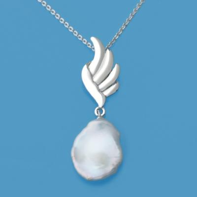 China CLASSIC Best Seller Delicate Silver Organic White Keshi Shape 100% Genuine Pearl Pendant Necklace Rhodium Plated For Girl for sale