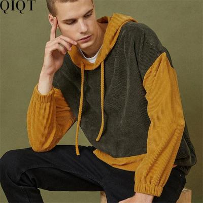 China Anti-Wrinkle Bestseller Corduroy Style Preppy Hoodie Contrast Color Hoodies For Men Custom Pull Over Hoodies Men for sale