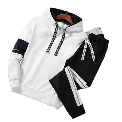 China 2021 Breathable Autumn Men Fashion Casual Solid Color Letter Print Long Sleeves Hooded Sweater Two Pieces For Men for sale