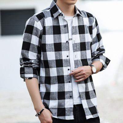 China Anti-pilling youth casual shirts plaid printing shirts for men's long sleeve fashion All-match clothes men's shirts for men printed for sale