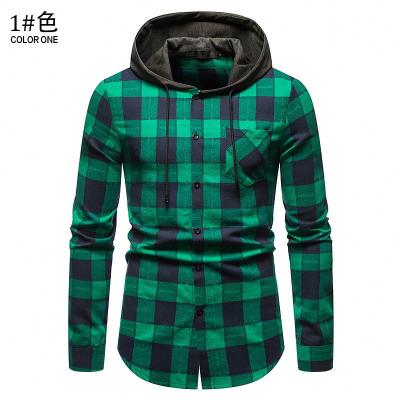 China 2021 button casual hooded cardigan anti-pilling long sleeve plaid shirt for boy T-shirt for men 2021 shirts for men printed for sale