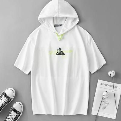 China Summer fashionable men's anti-pilling hooded sweater large size loose letter short sleeve printed shirts for men printed for sale