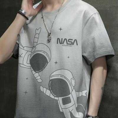 China Hot Sale Astronaut Short Sleeve Cartoon Boy Sweater Anti-pilling Cotton T-shirt Loose Shirts For Men Printed for sale