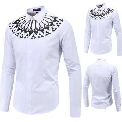 China New Men's Shirt 2021 Fashion Print Anti-wrinkle Slim Fit Business Casual Social Shirts For Men Printed for sale