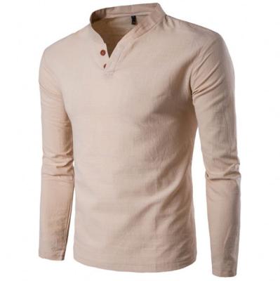 China Summer Men's and Men's Chinese Style Breathable Cotton T-shirt Stand Collar Two Long Sleeve Canvas Shirt for sale