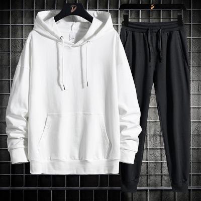 China IVY Casual Solid Color Cotton QUICK DRY Sweater Teams Hooded Jacket Pocket Design Loose Pants Sport Clothes 2 Pieces Men for sale